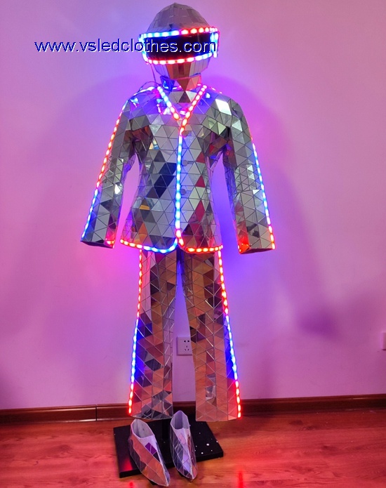 Silver mirror led robot costumes